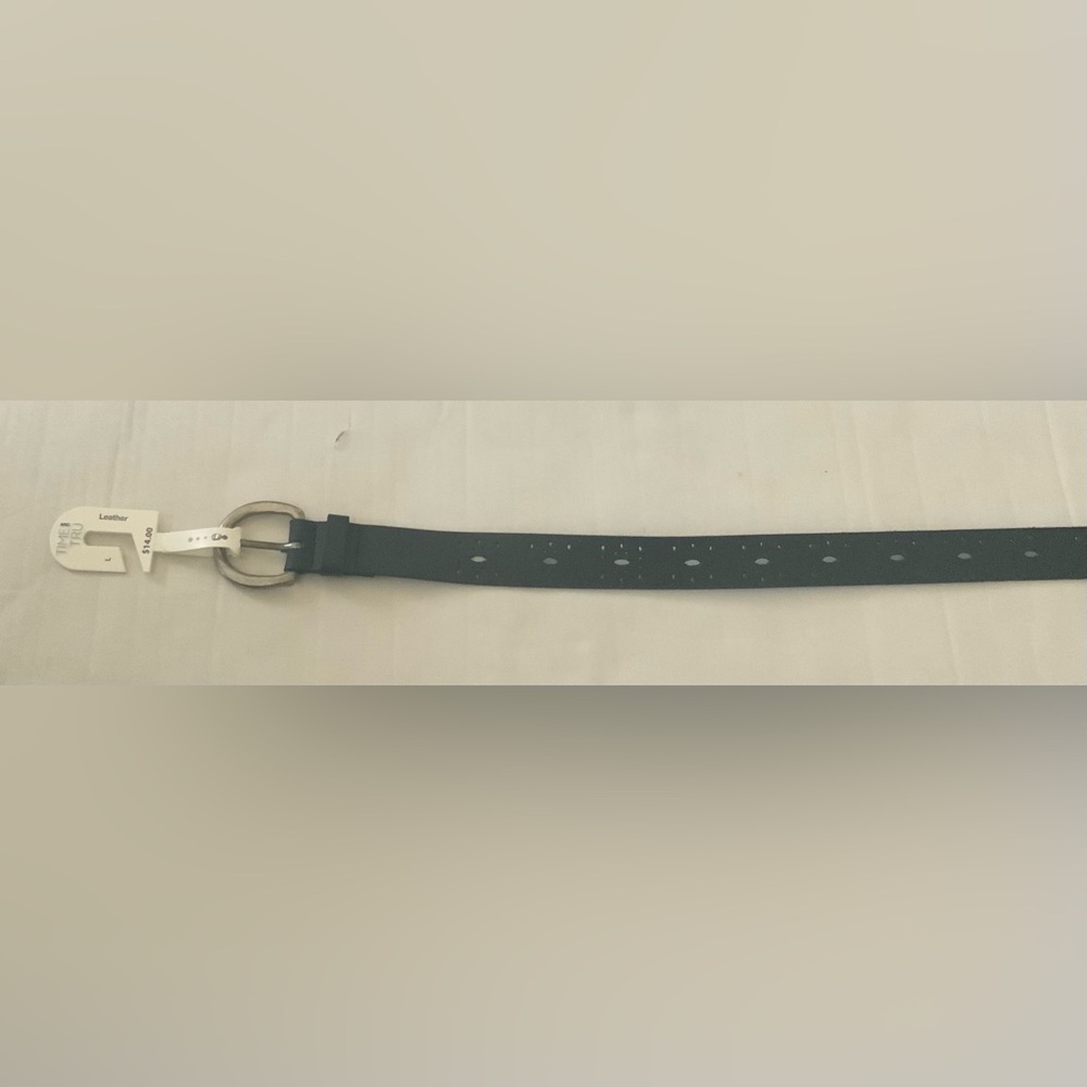 Time and Tru Black Leather Dress Belt with Silver Buckle
